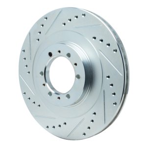Mitsubishi Montero Brake Rotor (1) - Front Left - R1 Concepts - Drilled & Slotted - Silver - `98-`04